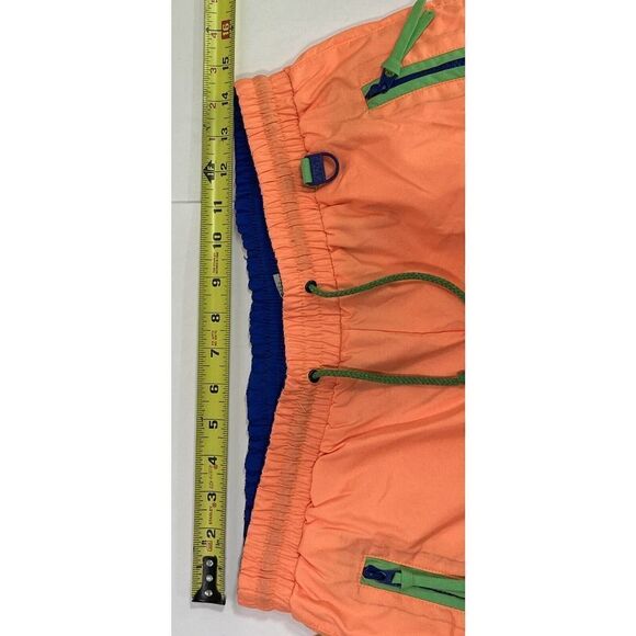 Vintage 80's Windbreaker Pants Neon Peach Nylon Size Small Zipper Cuffs Elastic - Picture 9 of 16